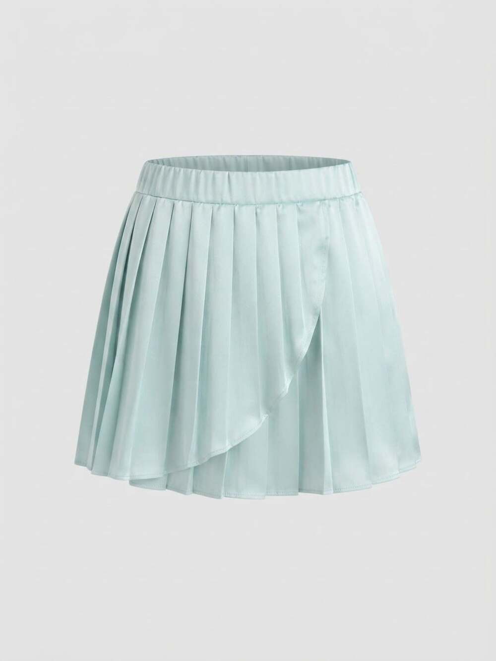 Light Blue Satin Womens Pleated Wrap Mini Skirt Small